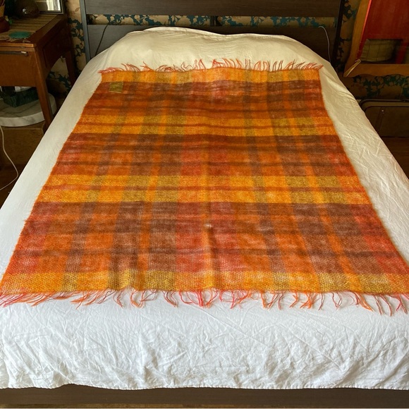 Vintage wool mohair Scottish plaid Heather Weave afghan throw blanket shawl - Picture 3 of 12
